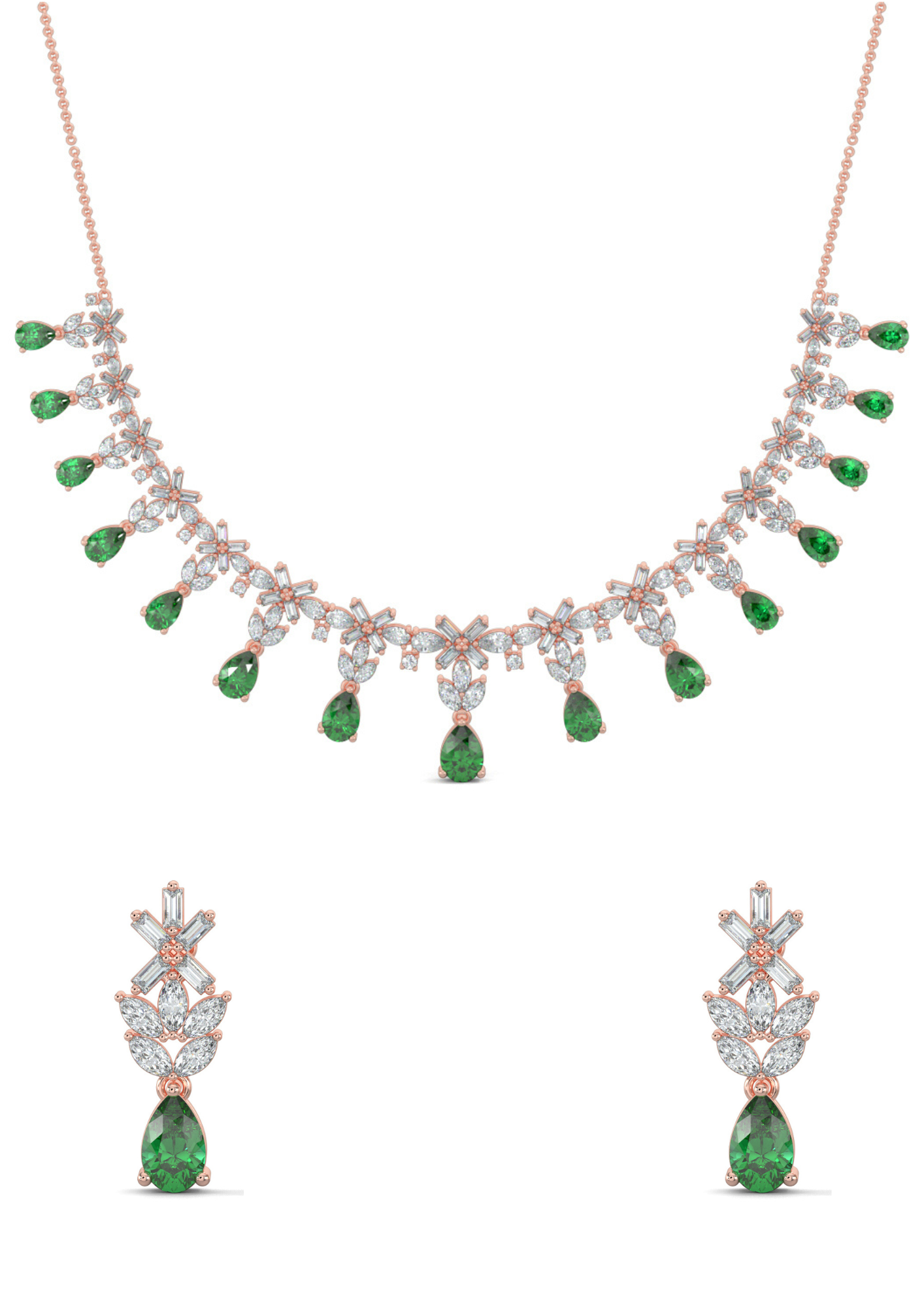 Rose Gold, Diamond Necklace, Natural diamond necklace, Lab-grown diamond necklace, emerald and diamond necklace, Harry Winston-inspired necklace, casual diamond jewelry, diamond necklace earring set, Elegant Diamond Necklace Set