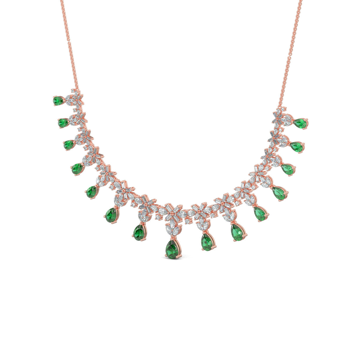 Rose Gold, Diamond Necklace, Natural diamond necklace, Lab-grown diamond necklace, emerald and diamond necklace, Harry Winston-inspired necklace, casual diamond jewelry, diamond necklace earring set, Elegant Diamond Necklace Set