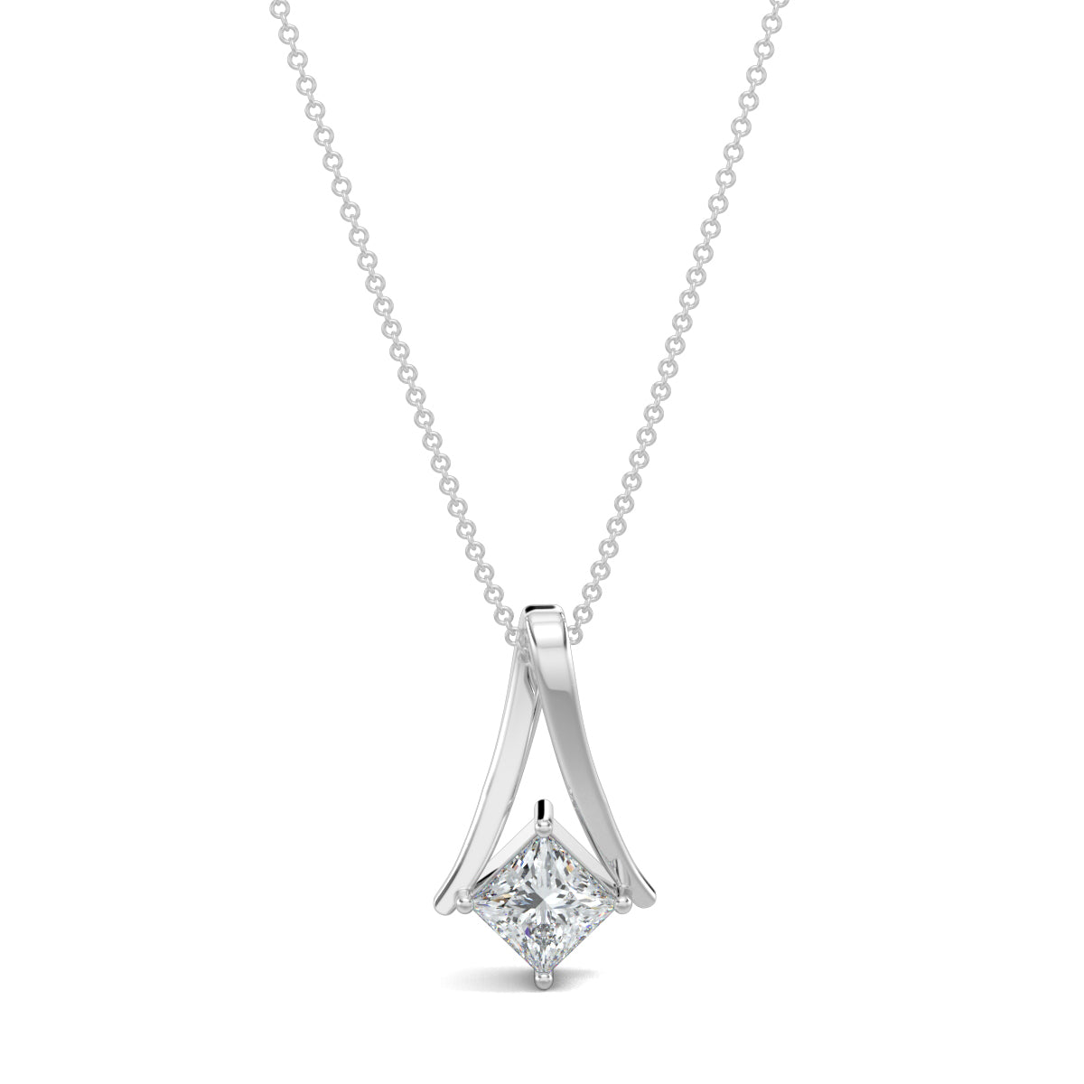White Gold, Diamond Pendants, Twist Diamond Pendant, Natural diamond pendant, Lab-grown diamond pendant, Contemporary diamond pendant, Princess-cut diamond pendant, Elegant diamond necklace, Chic pendant with metal twist
