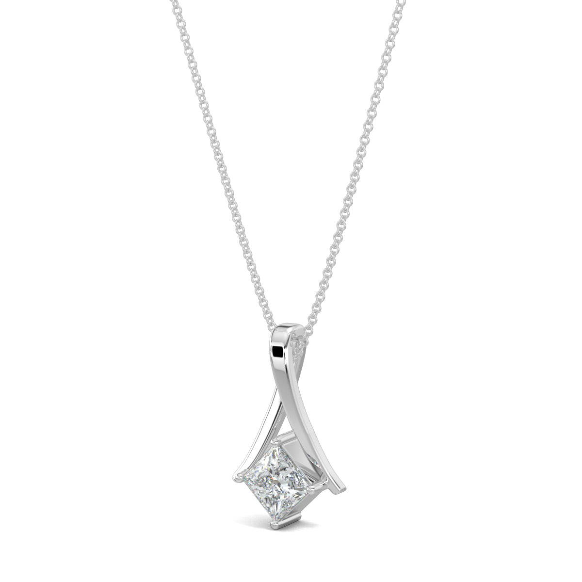 White Gold, Diamond Pendants, Twist Diamond Pendant, Natural diamond pendant, Lab-grown diamond pendant, Contemporary diamond pendant, Princess-cut diamond pendant, Elegant diamond necklace, Chic pendant with metal twist