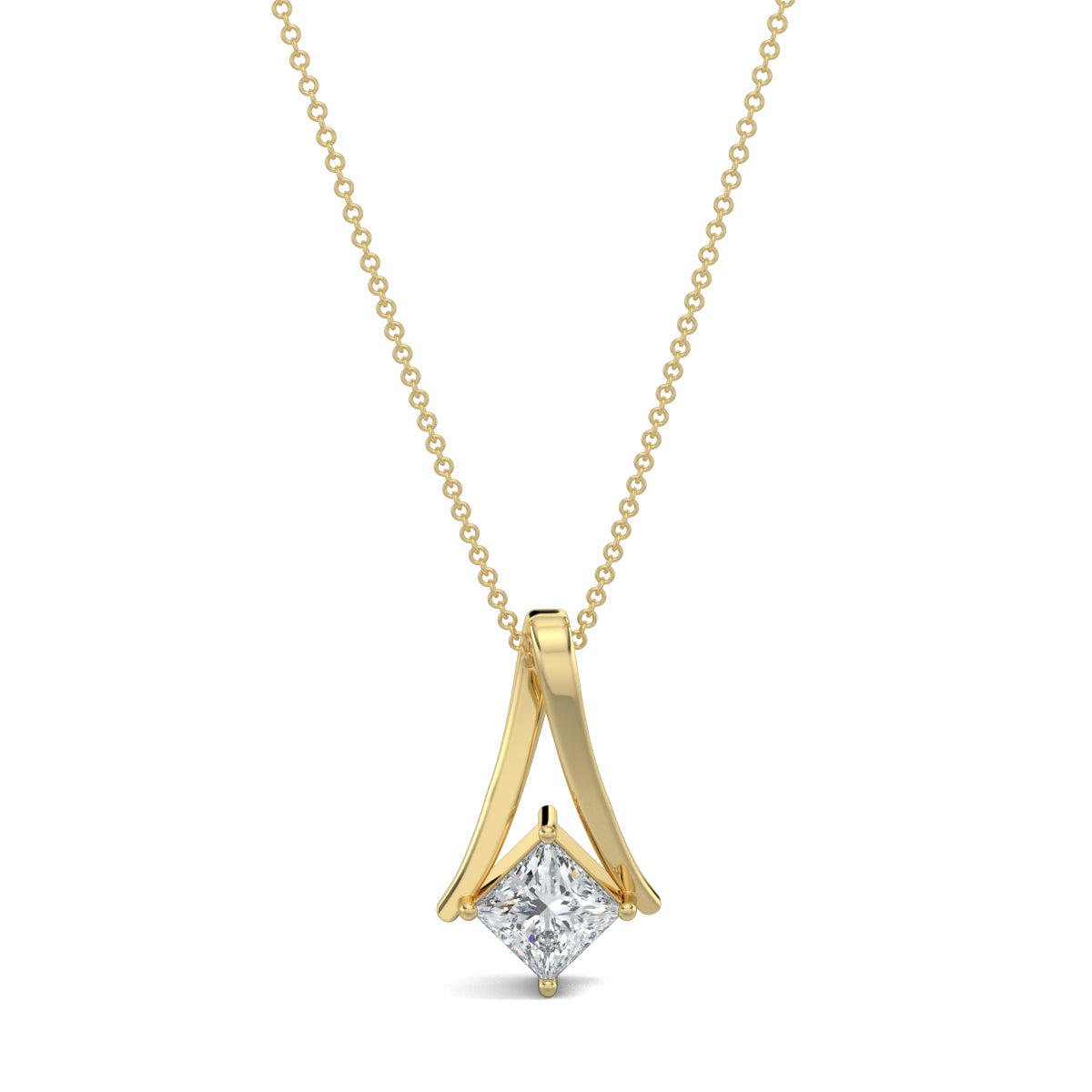 Yellow Gold, Diamond Pendants, Twist Diamond Pendant, Natural diamond pendant, Lab-grown diamond pendant, Contemporary diamond pendant, Princess-cut diamond pendant, Elegant diamond necklace, Chic pendant with metal twist