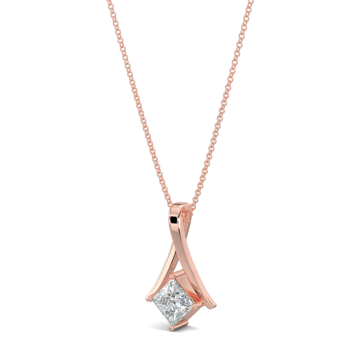 Rose Gold, Diamond Pendants, Twist Diamond Pendant, Natural diamond pendant, Lab-grown diamond pendant, Contemporary diamond pendant, Princess-cut diamond pendant, Elegant diamond necklace, Chic pendant with metal twist