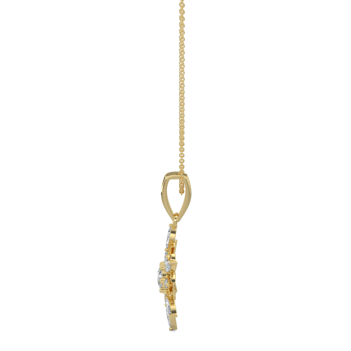 Yellow Gold, Diamond Pendants, Natural diamond pendant, Lab-grown diamond pendant, frostflake pendant, marquise diamond, round diamond, sophisticated jewelry, diamond necklace, winter-inspired pendant, elegant accessory