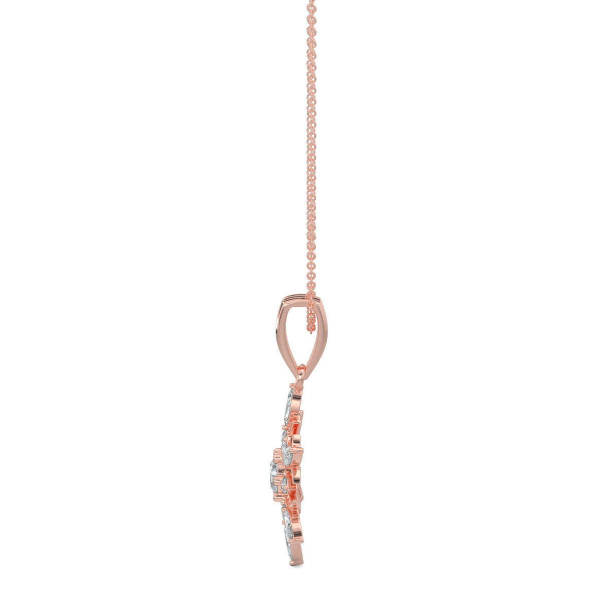 Rose Gold, Diamond Pendants, Natural diamond pendant, Lab-grown diamond pendant, frostflake pendant, marquise diamond, round diamond, sophisticated jewelry, diamond necklace, winter-inspired pendant, elegant accessory