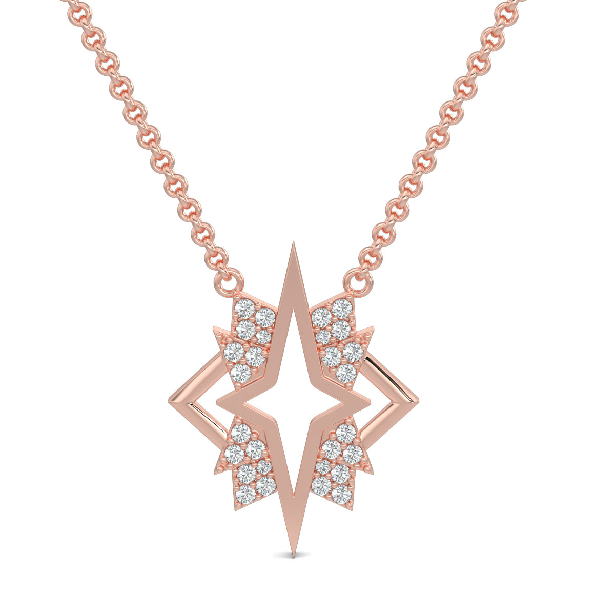 Rose Gold, diamond pendant, star pendant, Natural diamonds, lab-grown diamonds, casual pendant, metallic star, round diamonds, elegant jewelry, everyday accessory, celestial design