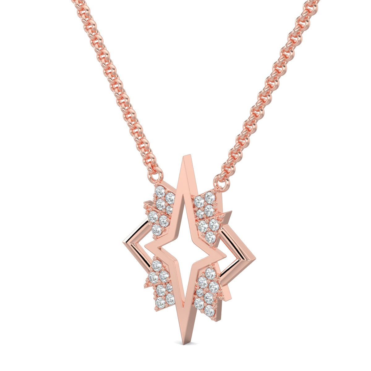 Rose Gold, diamond pendant, star pendant, Natural diamonds, lab-grown diamonds, casual pendant, metallic star, round diamonds, elegant jewelry, everyday accessory, celestial design