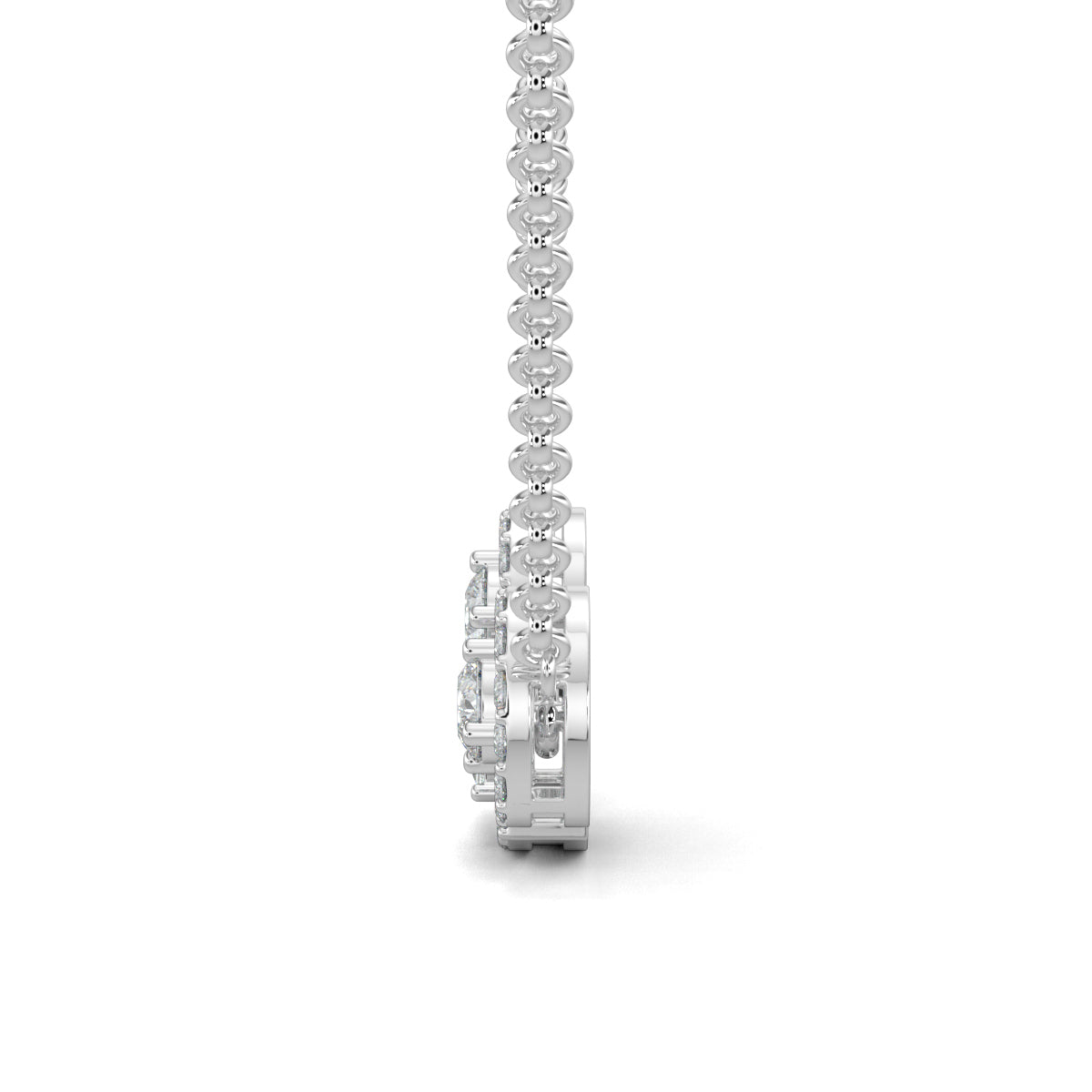 White Gold, Diamond Pendant, Natural diamond pendant, Lab-grown diamond pendant, Harmony Halo Pendant, casual pendant, pave setting diamonds, halo setting diamonds, interconnected circles, triangle pendant, everyday jewelry