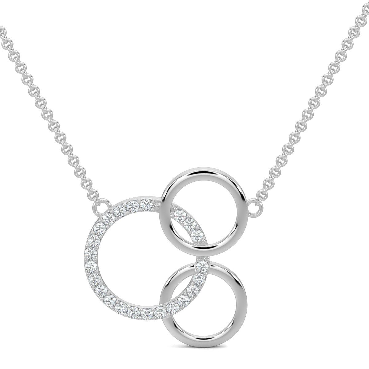 White Gold, Diamond Pendants, Circle Triad Pendant, Natural Diamonds, Lab-Grown Diamonds, Contemporary Pendant, Interconnected Circles, Sparkling Diamonds, Polished Metal Finish