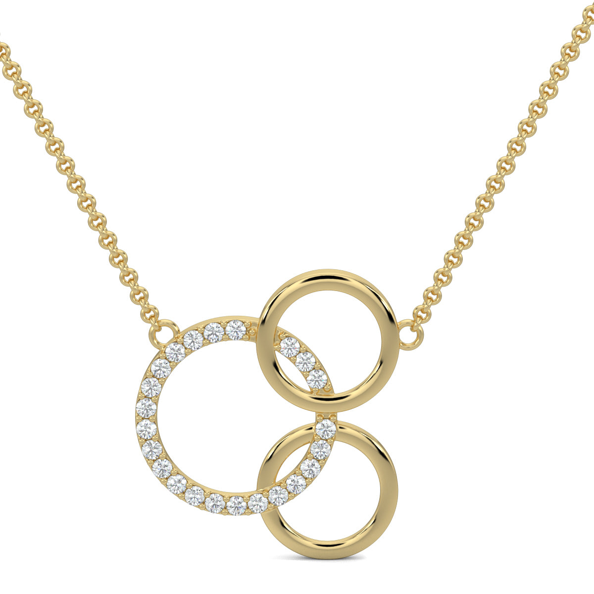Yellow Gold, Diamond Pendants, Circle Triad Pendant, Natural Diamonds, Lab-Grown Diamonds, Contemporary Pendant, Interconnected Circles, Sparkling Diamonds, Polished Metal Finish