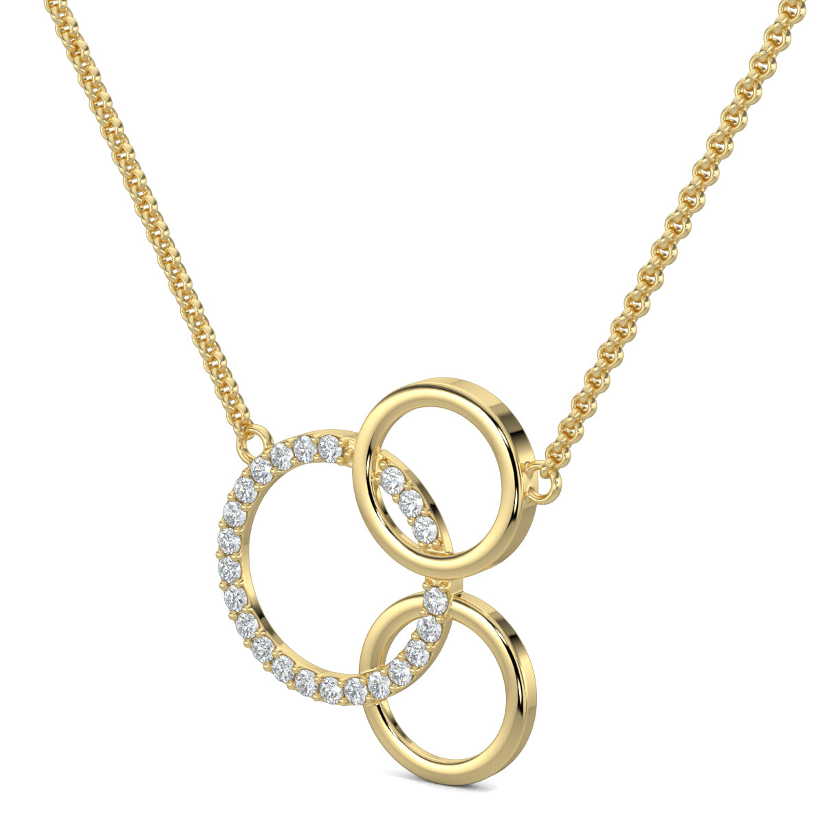 Yellow Gold, Diamond Pendants, Circle Triad Pendant, Natural Diamonds, Lab-Grown Diamonds, Contemporary Pendant, Interconnected Circles, Sparkling Diamonds, Polished Metal Finish