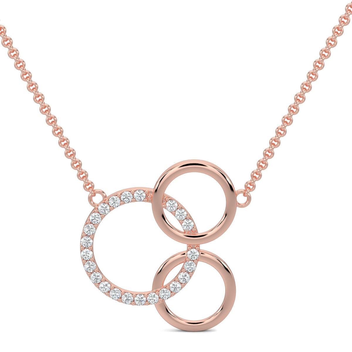 Rose Gold, Diamond Pendants, Circle Triad Pendant, Natural Diamonds, Lab-Grown Diamonds, Contemporary Pendant, Interconnected Circles, Sparkling Diamonds, Polished Metal Finish
