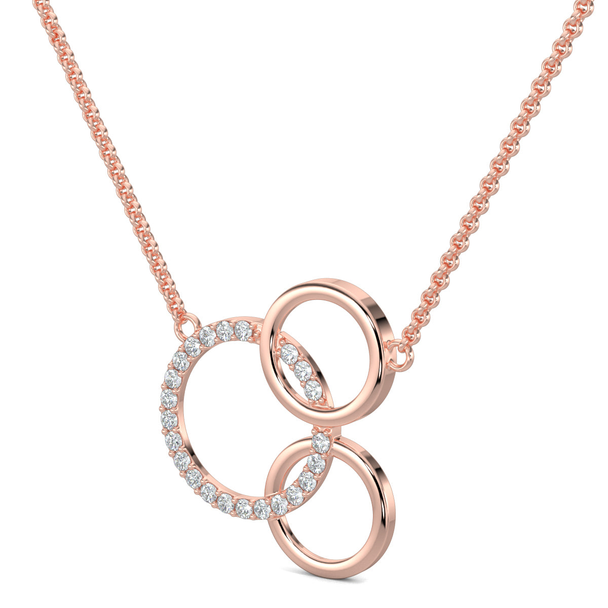 Rose Gold, Diamond Pendants, Circle Triad Pendant, Natural Diamonds, Lab-Grown Diamonds, Contemporary Pendant, Interconnected Circles, Sparkling Diamonds, Polished Metal Finish