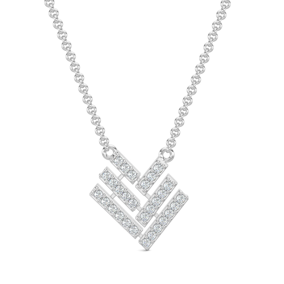 White Gold, Diamond Pendants, Natural diamond pendant, Lab-grown diamond pendant, casual pendant, Sleek Slant Diamond Pendant, Minimalist diamond pendant, Slanted lines pendant, V-shaped diamond necklace, Casual jewelry
