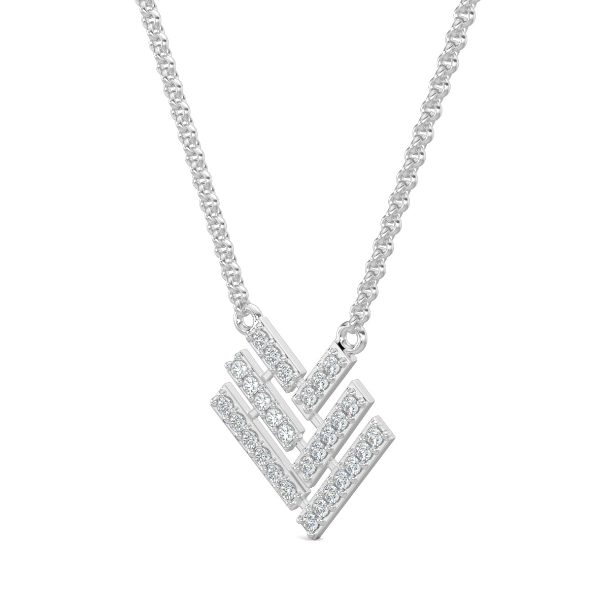 White Gold, Diamond Pendants, Natural diamond pendant, Lab-grown diamond pendant, casual pendant, Sleek Slant Diamond Pendant, Minimalist diamond pendant, Slanted lines pendant, V-shaped diamond necklace, Casual jewelry