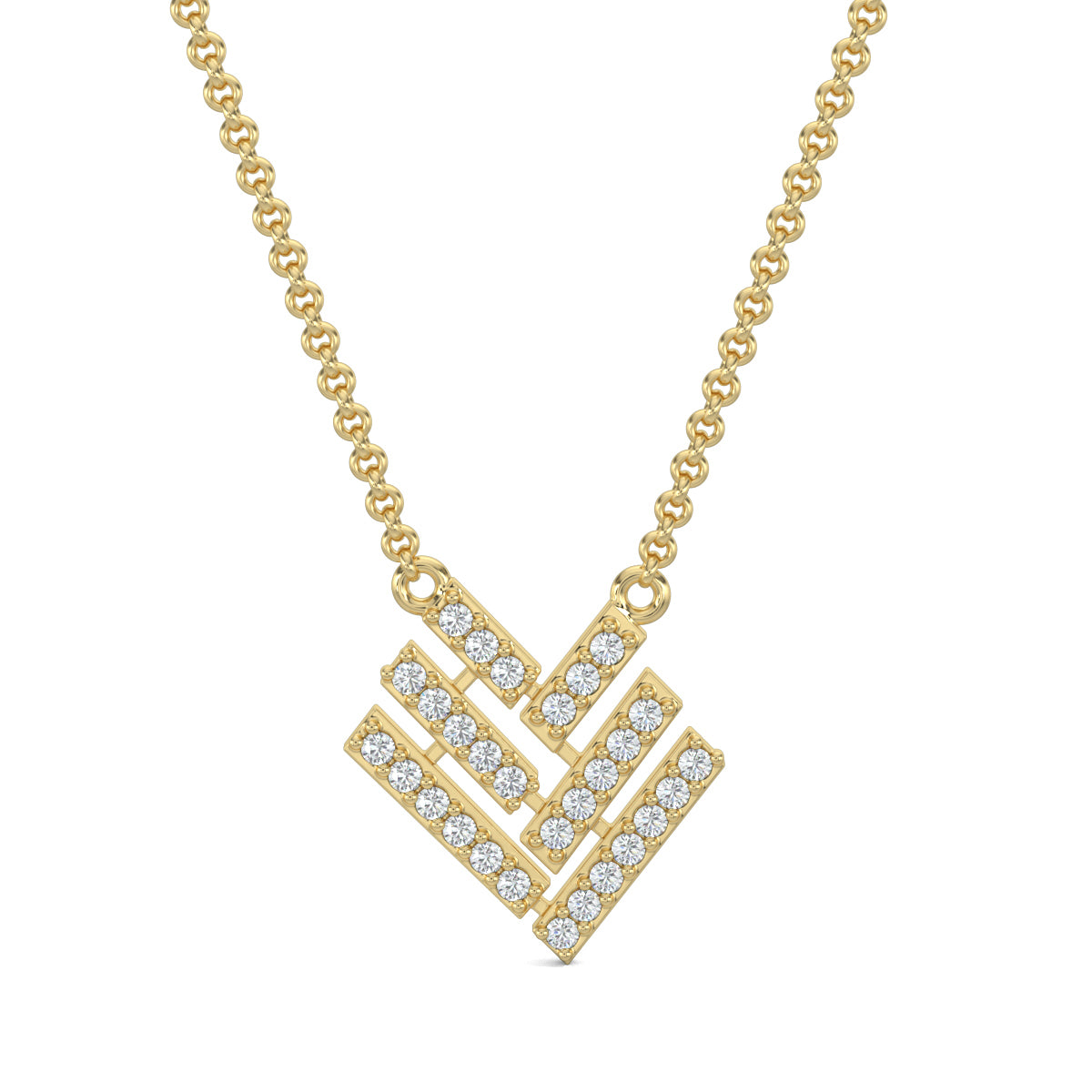 Yellow Gold, Diamond Pendants, Natural diamond pendant, Lab-grown diamond pendant, Sleek Slant Diamond Pendant, Minimalist diamond pendant, Slanted lines pendant, V-shaped diamond necklace, Casual jewelry