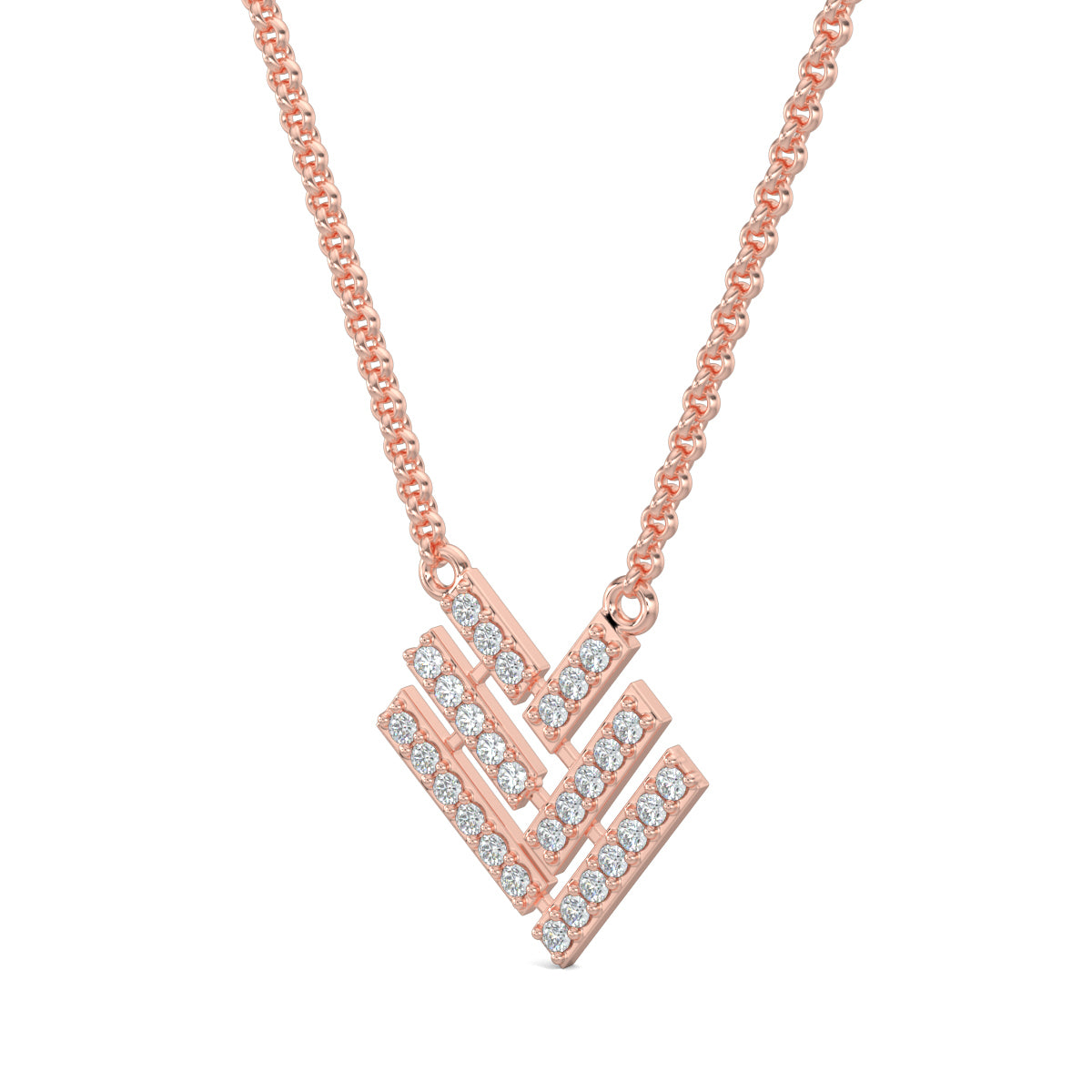 Rose Gold, Diamond Pendants, Natural diamond pendant, Lab-grown diamond pendant, Sleek Slant Diamond Pendant, Minimalist diamond pendant, Slanted lines pendant, V-shaped diamond necklace, Casual jewelry