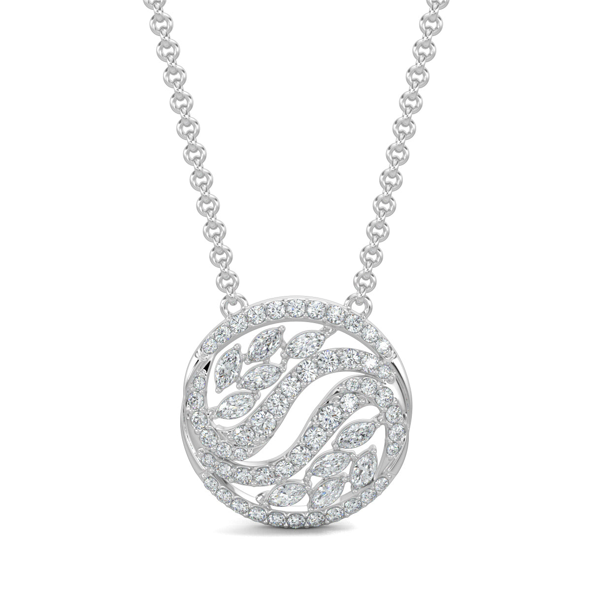 White Gold, Diamond Pendants, Natural diamond pendant, Lab-grown diamond pendant, Yin Yang Marquise Diamond Pendant, Harmony Pendant, Circle Pendant, Pave Setting Pendant, Casual Jewelry, Elegant Pendant