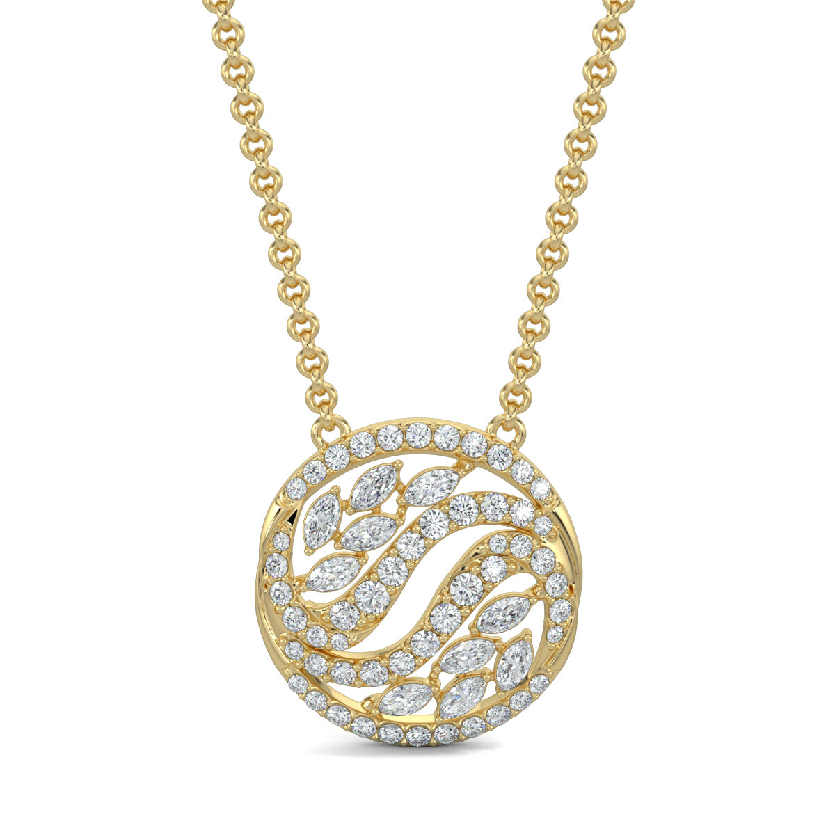 Yellow Gold, Diamond Pendants, Natural diamond pendant, Lab-grown diamond pendant, Yin Yang Marquise Diamond Pendant, Harmony Pendant, Circle Pendant, Pave Setting Pendant, Casual Jewelry, Elegant Pendant