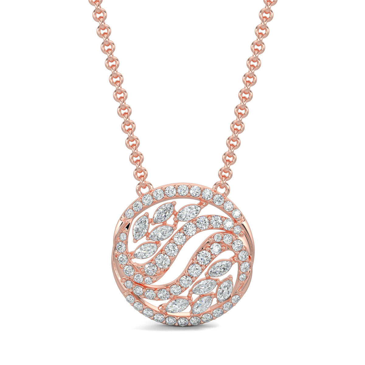 Rose Gold, Diamond Pendants, Natural diamond pendant, Lab-grown diamond pendant, Yin Yang Marquise Diamond Pendant, Harmony Pendant, Circle Pendant, Pave Setting Pendant, Casual Jewelry, Elegant Pendant