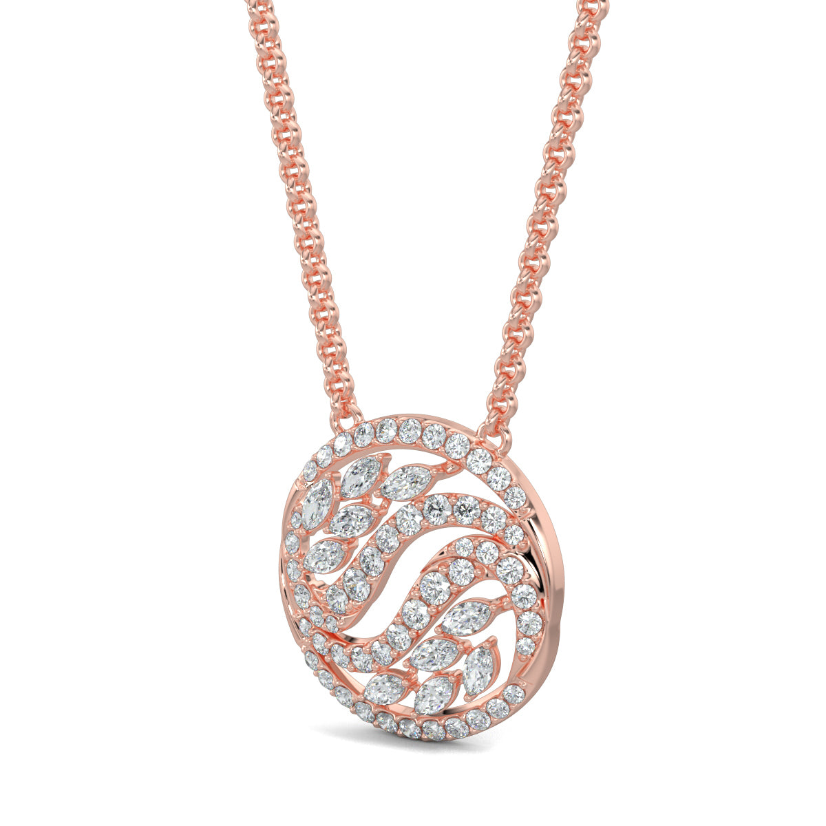 Rose Gold, Diamond Pendants, Natural diamond pendant, Lab-grown diamond pendant, Yin Yang Marquise Diamond Pendant, Harmony Pendant, Circle Pendant, Pave Setting Pendant, Casual Jewelry, Elegant Pendant