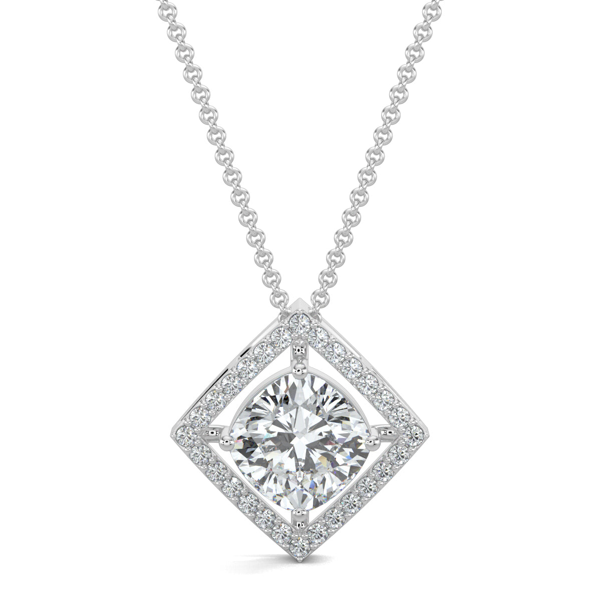 White Gold, Diamond Pendant, Natural Diamonds, Lab-grown Diamonds, Halo edge square pendant, diamond pendant, square pendant, round diamond border, halo setting pendant