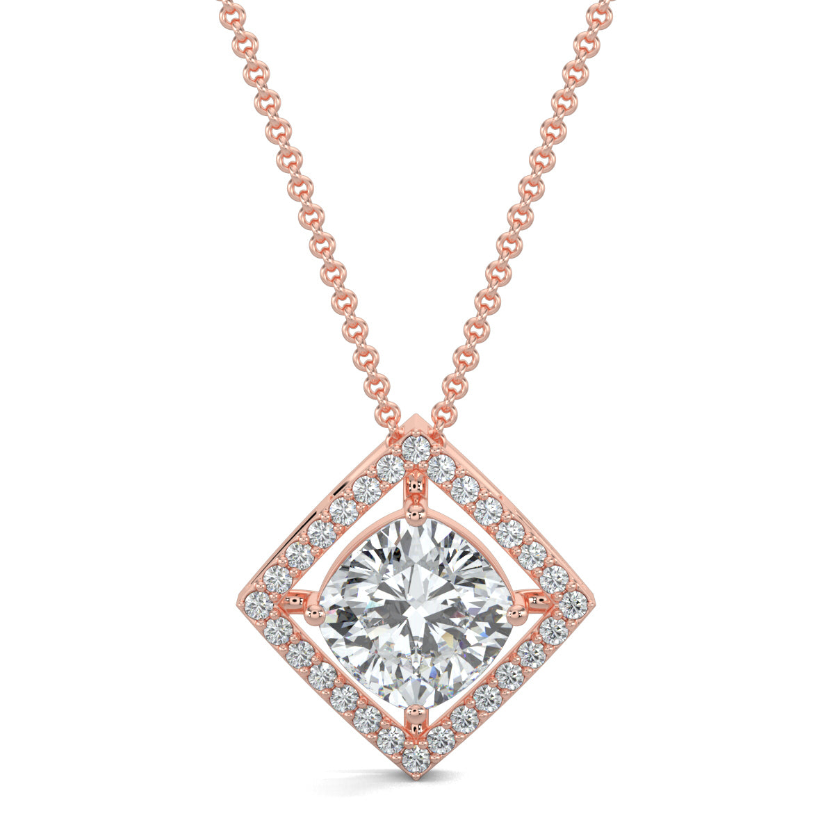 Rose Gold, Diamond Pendant, Natural Diamonds, Lab-grown Diamonds, Halo edge square pendant, diamond pendant, square pendant, round diamond border, halo setting pendant