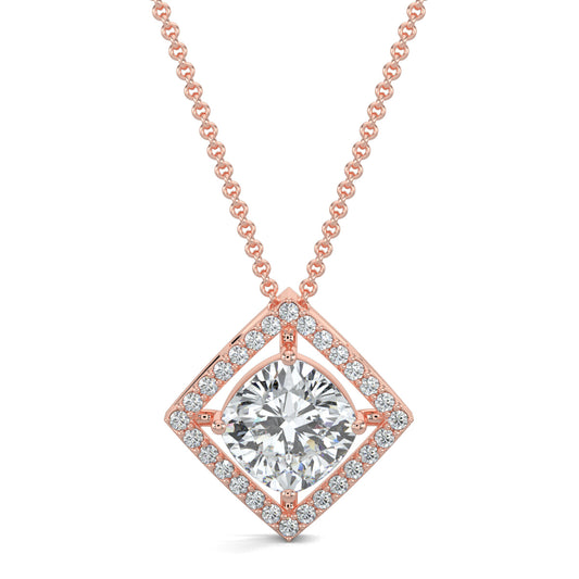 Rose Gold, Diamond Pendant, Natural Diamonds, Lab-grown Diamonds, Halo edge square pendant, diamond pendant, square pendant, round diamond border, halo setting pendant