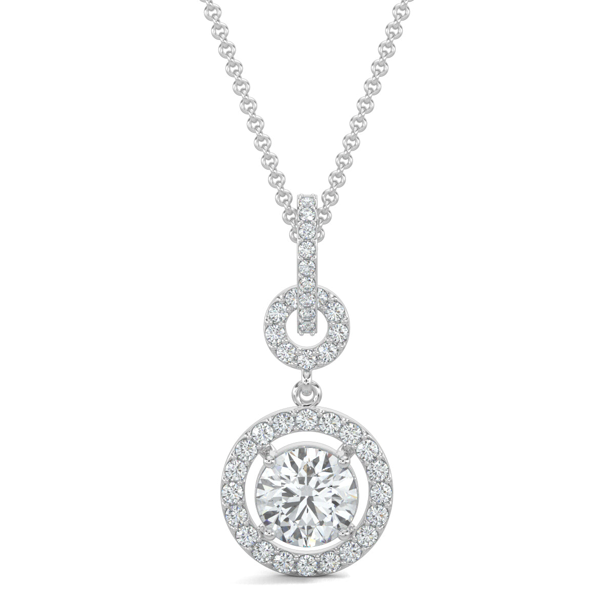 White Gold, Diamond Pendant, Natural Diamonds, Lab-grown Diamonds, Sparkling Twin Circle Pendant, Round Diamond Border, Halo Setting