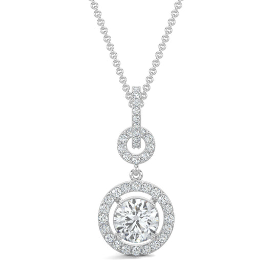 White Gold, Diamond Pendant, Natural Diamonds, Lab-grown Diamonds, Sparkling Twin Circle Pendant, Round Diamond Border, Halo Setting
