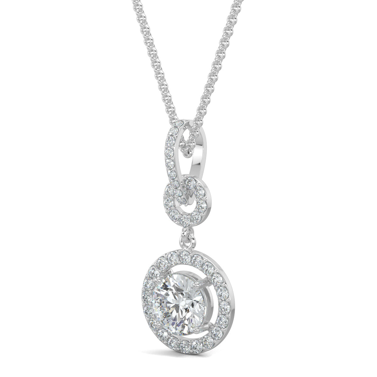 White Gold, Diamond Pendant, Natural Diamonds, Lab-grown Diamonds, Sparkling Twin Circle Pendant, Round Diamond Border, Halo Setting