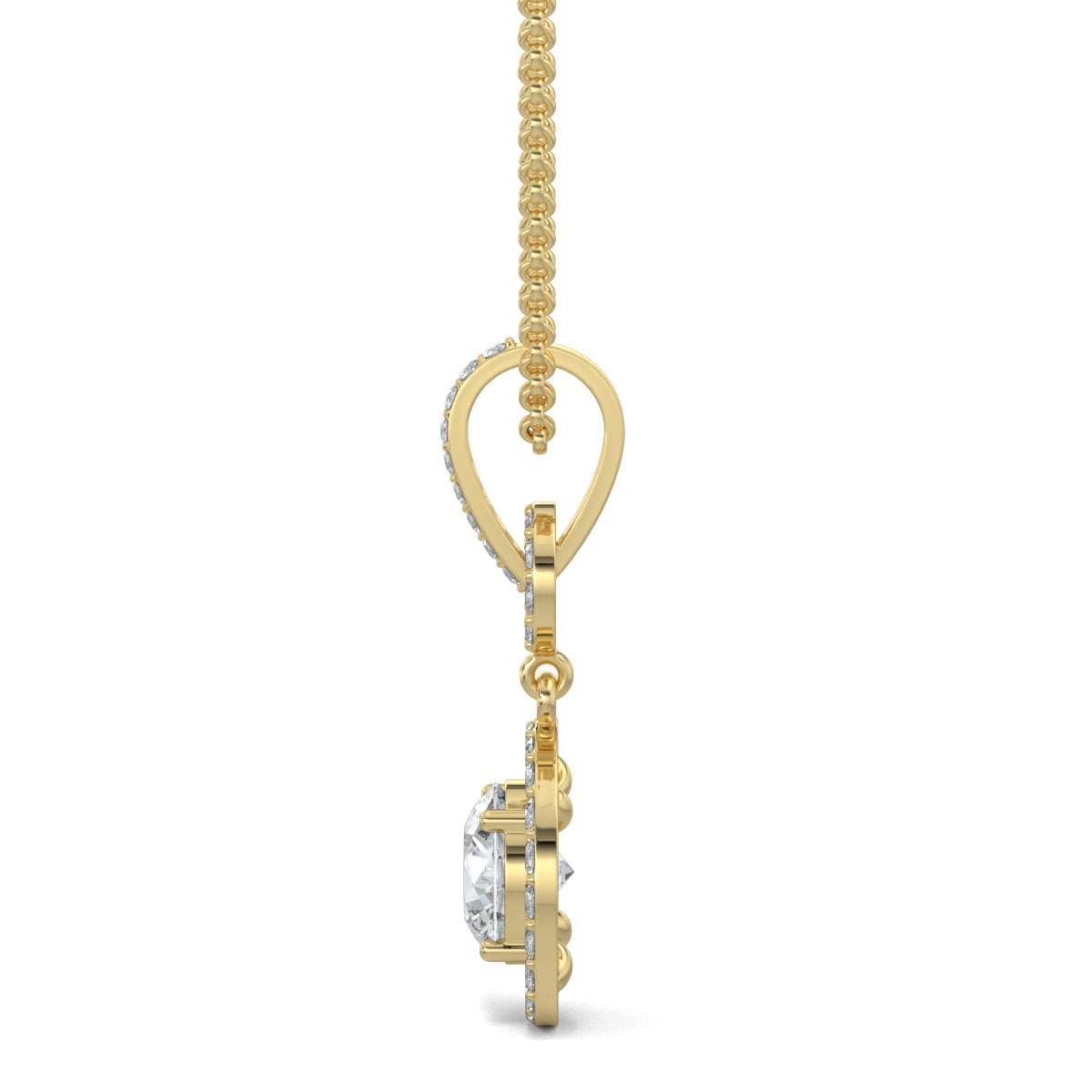 Yellow Gold, Diamond Pendant, Natural Diamonds, Lab-grown Diamonds, Sparkling Twin Circle Pendant, Round Diamond Border, Halo Setting