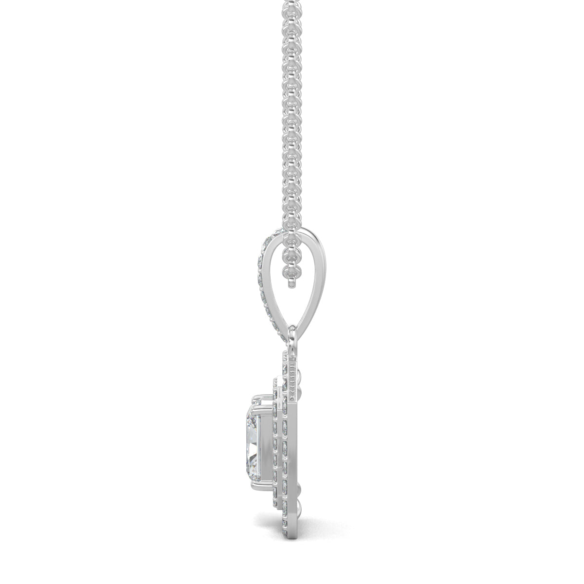 White Gold, Diamond Pendant, Natural Diamonds, Lab-grown Diamonds, Divine Spark Pendant, Emerald shape pendant, Round diamond border pendant, Radiant diamond pendant, Halo setting pendant, Casual diamond pendant