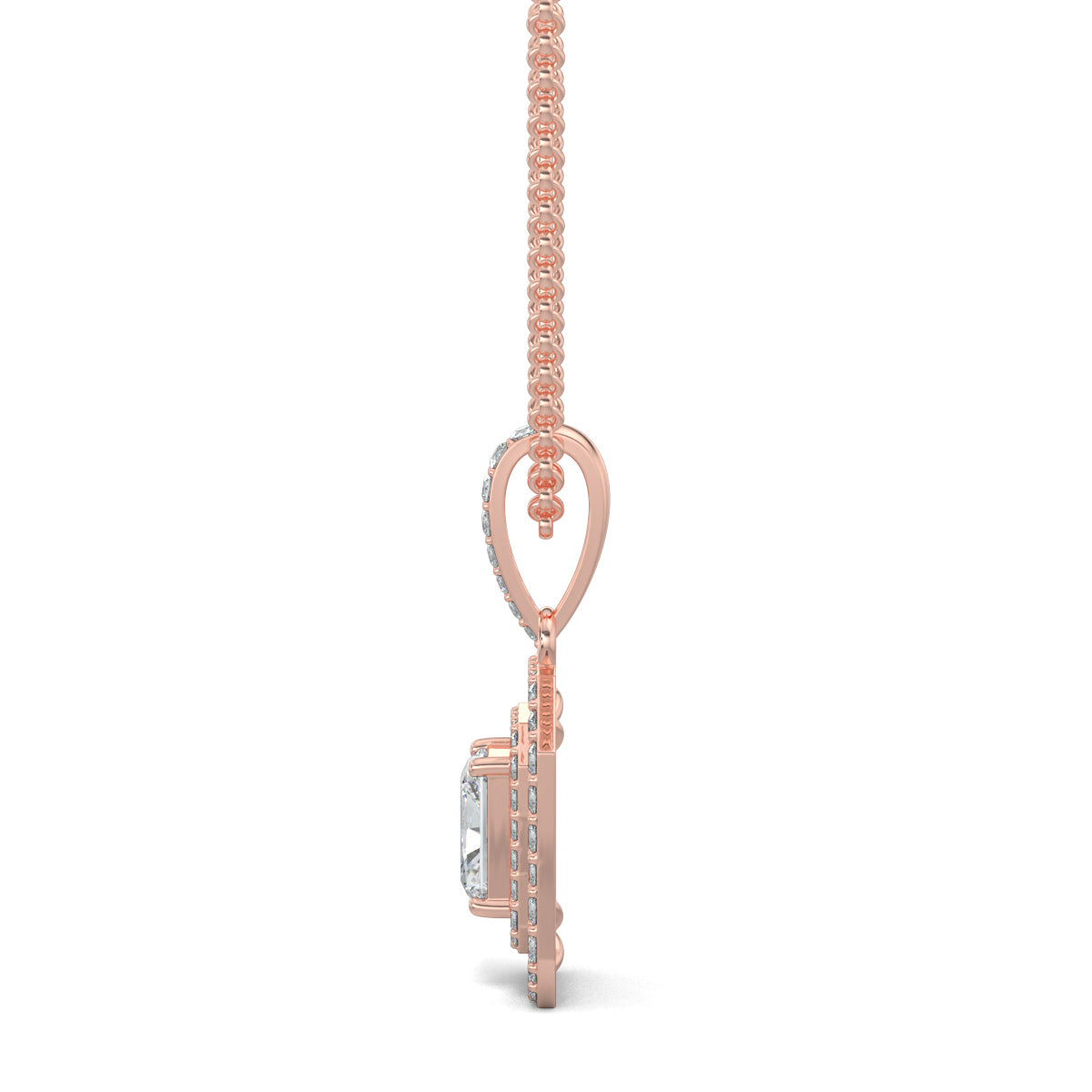 Rose Gold, Diamond Pendant, Natural Diamonds, Lab-grown Diamonds, Divine Spark Pendant, Emerald shape pendant, Round diamond border pendant, Radiant diamond pendant, Halo setting pendant, Casual diamond pendant