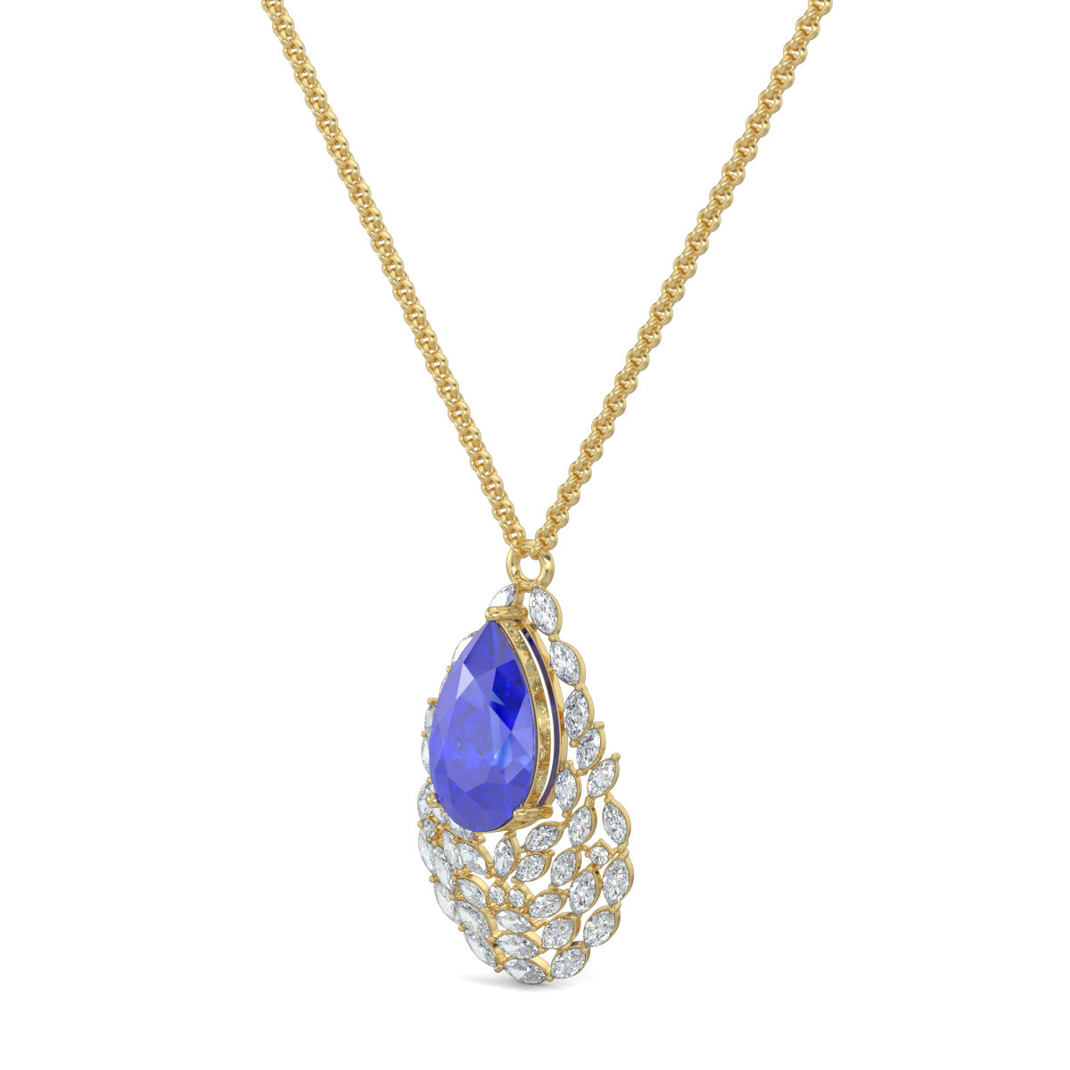 Yellow Gold, Diamond Pendants, Azure Gleam Pendant, Lab-Grown Blue Sapphire, Pear Shape Pendant, Marquise Diamonds, Jewelry, Fashion Accessories, Casual Pendant, Luxury, Elegant