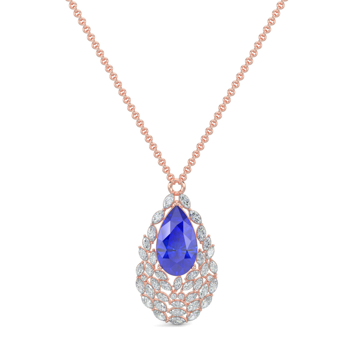 Rose Gold, Diamond Pendants, Azure Gleam Pendant, Lab-Grown Blue Sapphire, Pear Shape Pendant, Marquise Diamonds, Jewelry, Fashion Accessories, Casual Pendant, Luxury, Elegant