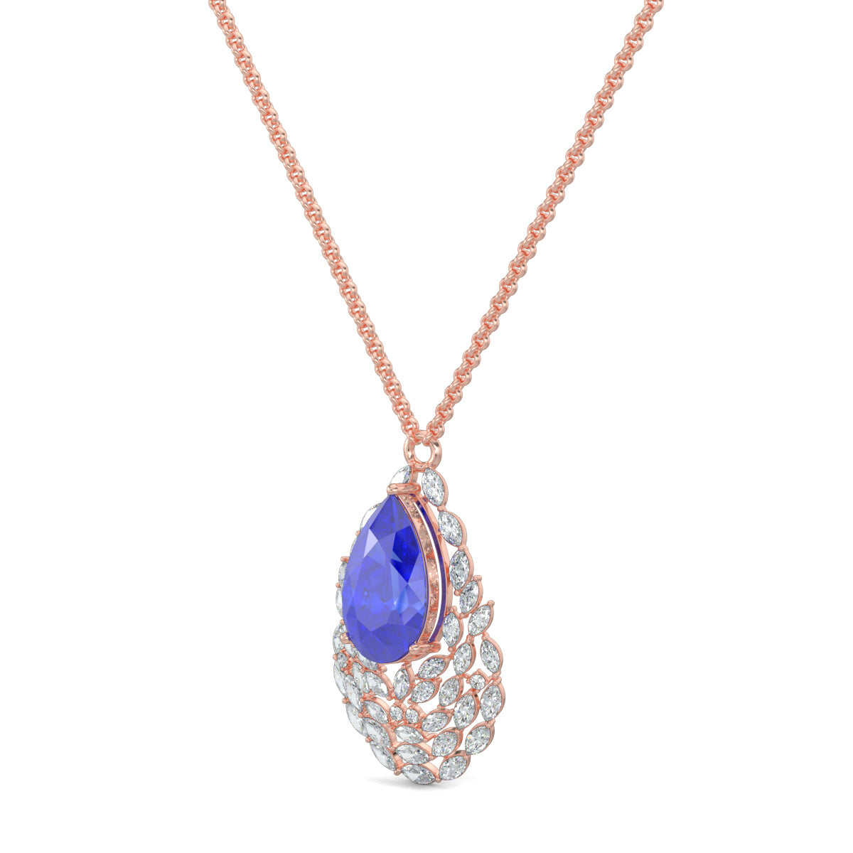 Rose Gold, Diamond Pendants, Azure Gleam Pendant, Lab-Grown Blue Sapphire, Pear Shape Pendant, Marquise Diamonds, Jewelry, Fashion Accessories, Casual Pendant, Luxury, Elegant