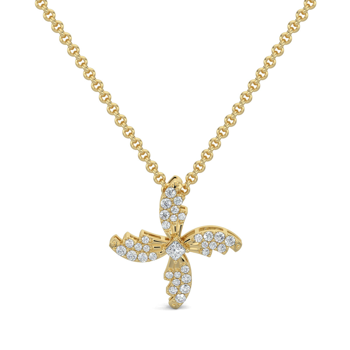 Yellow Gold, Diamond Pendants, Natural diamonds, Lab-grown diamonds, Sparkling Swirl Pendant, Sophisticated pendant, Princess cut diamond, Pave setting, Fashion jewelry