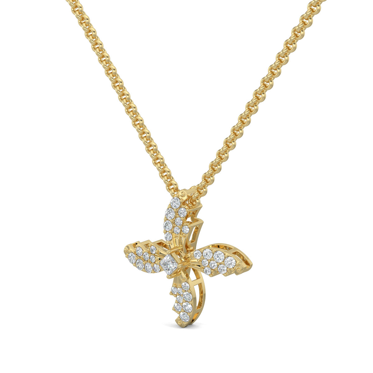 Yellow Gold, Diamond Pendants, Natural diamonds, Lab-grown diamonds, Sparkling Swirl Pendant, Sophisticated pendant, Princess cut diamond, Pave setting, Fashion jewelry