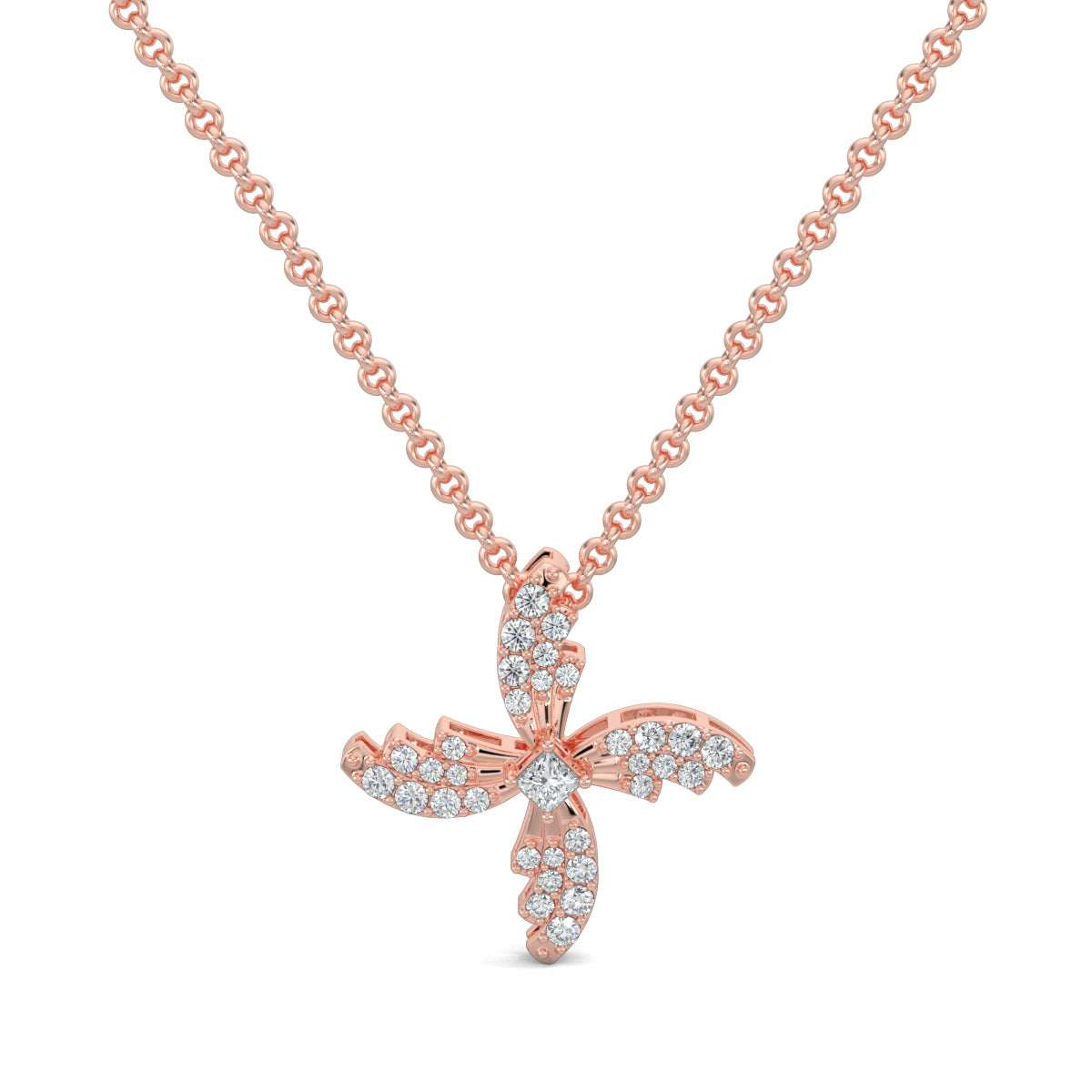 Rose Gold, Diamond Pendants, Natural diamonds, Lab-grown diamonds, Sparkling Swirl Pendant, Sophisticated pendant, Princess cut diamond, Pave setting, Fashion jewelry