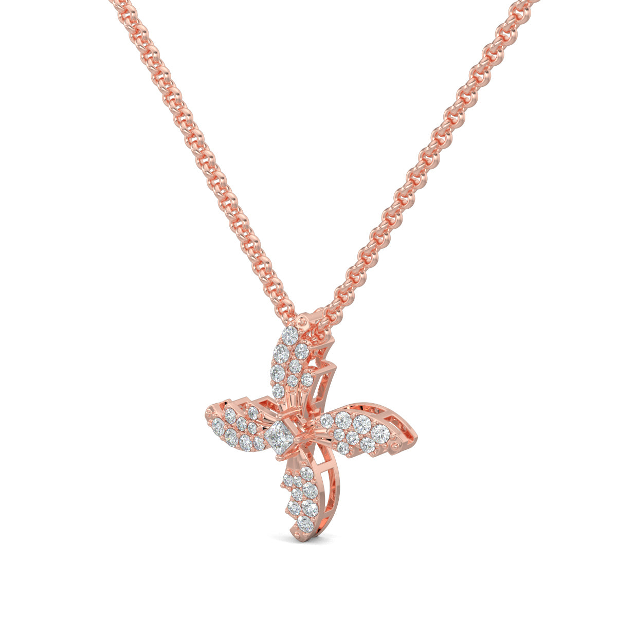 Rose Gold, Diamond Pendants, Natural diamonds, Lab-grown diamonds, Sparkling Swirl Pendant, Sophisticated pendant, Princess cut diamond, Pave setting, Fashion jewelry