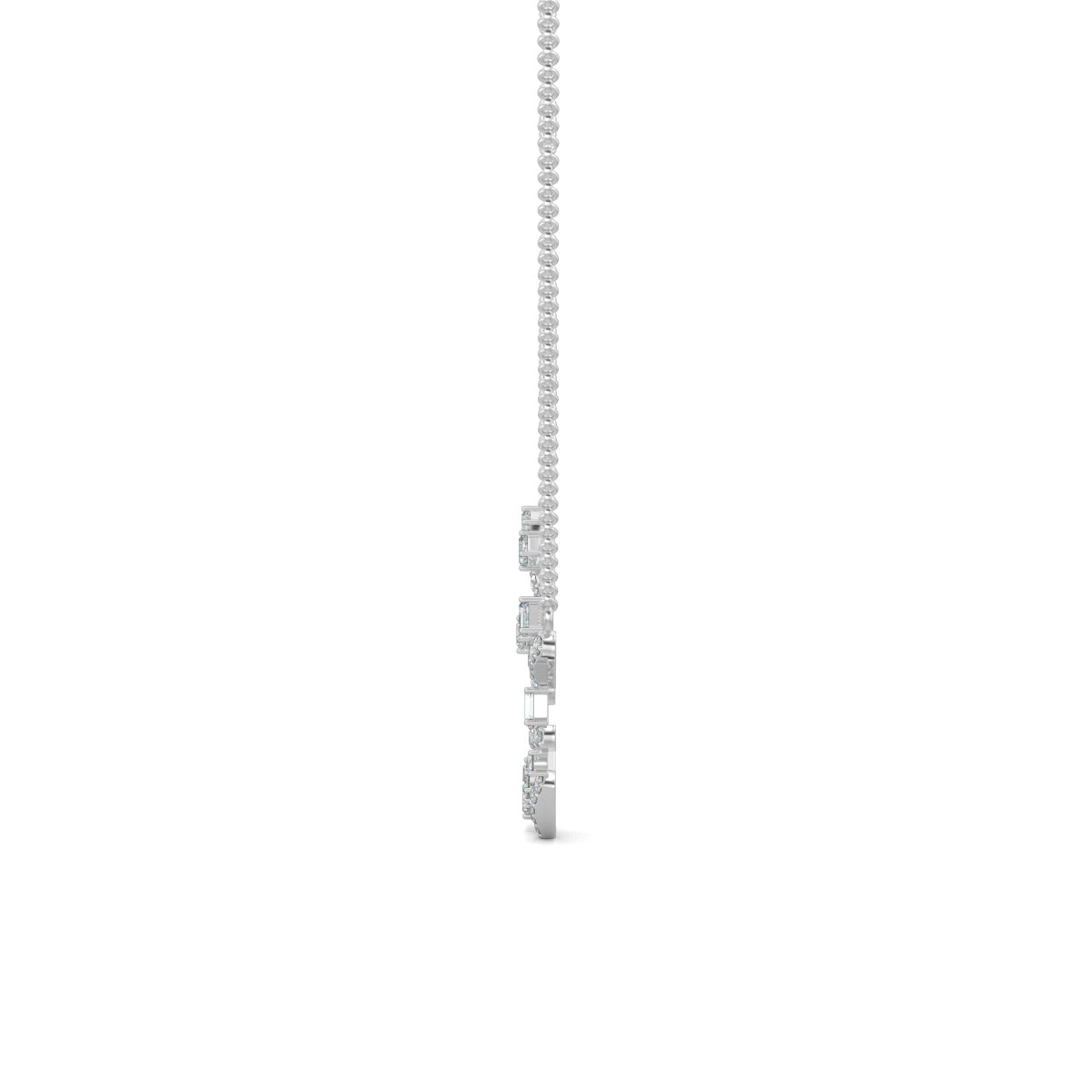 White Gold, Diamond Pendants, natural diamonds, lab-grown diamonds, zigzag pendant, pave setting, round diamonds, baguette cut stones, contemporary jewelry, casual pendant