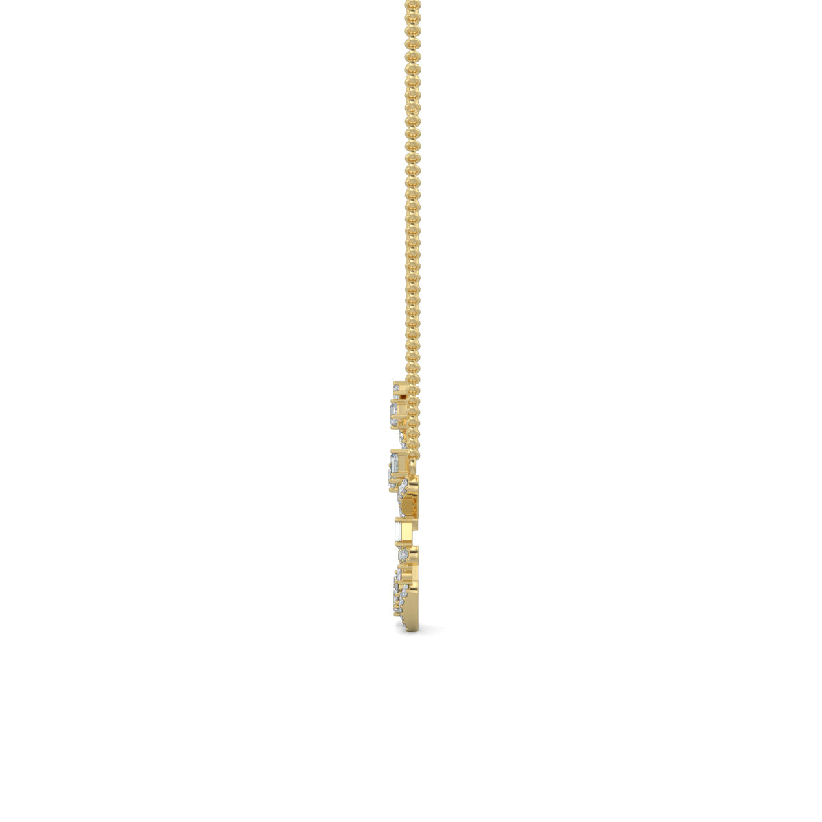 Yellow Gold, Diamond Pendants, natural diamonds, lab-grown diamonds, zigzag pendant, pave setting, round diamonds, baguette cut stones, contemporary jewelry, casual pendant