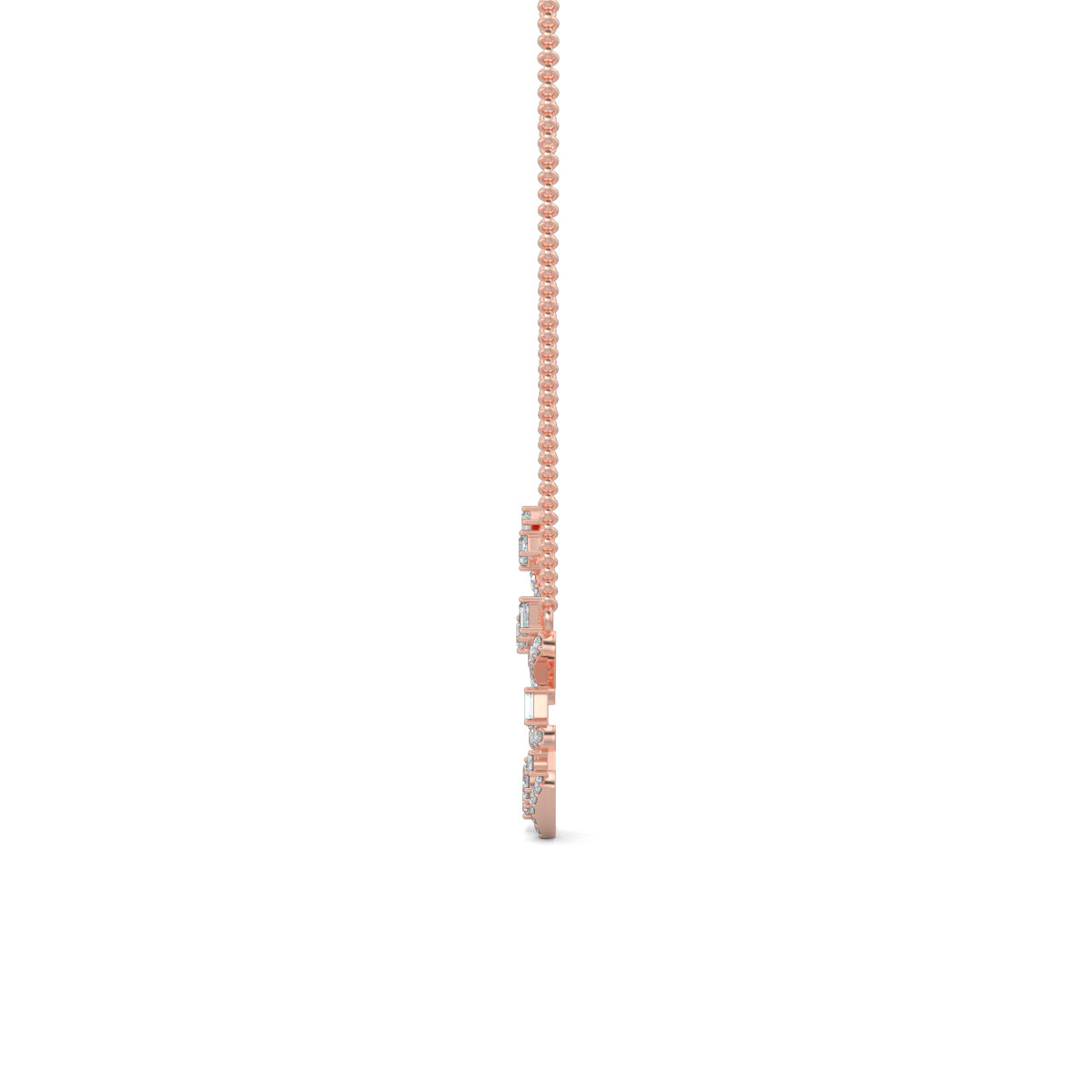 Rose Gold, Diamond Pendants, natural diamonds, lab-grown diamonds, zigzag pendant, pave setting, round diamonds, baguette cut stones, contemporary jewelry, casual pendant