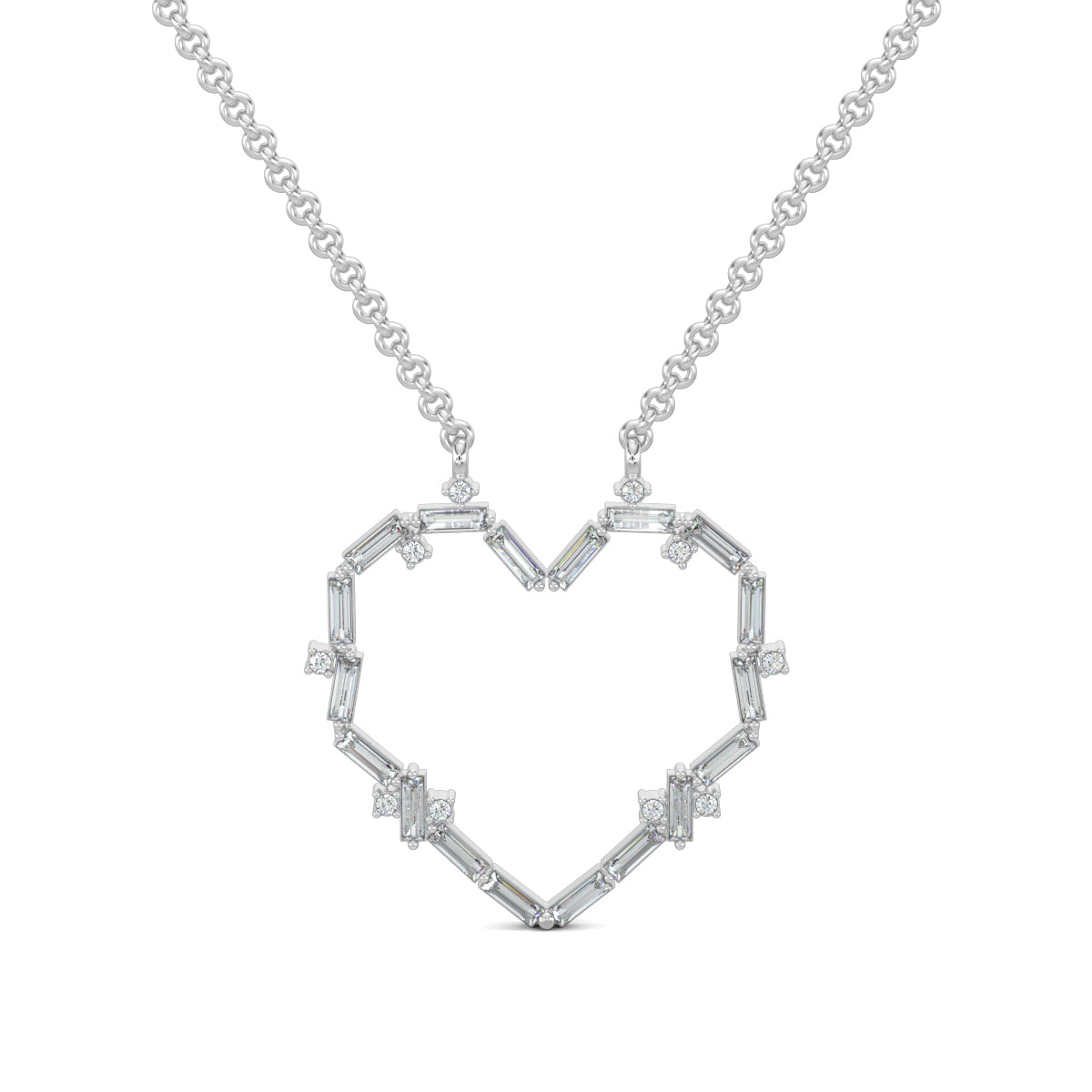White Gold, Diamond Pendant, Ethereal Love Pendant, Lab-grown diamonds, heart-shaped pendant, baguette diamonds, round diamonds, casual jewelry