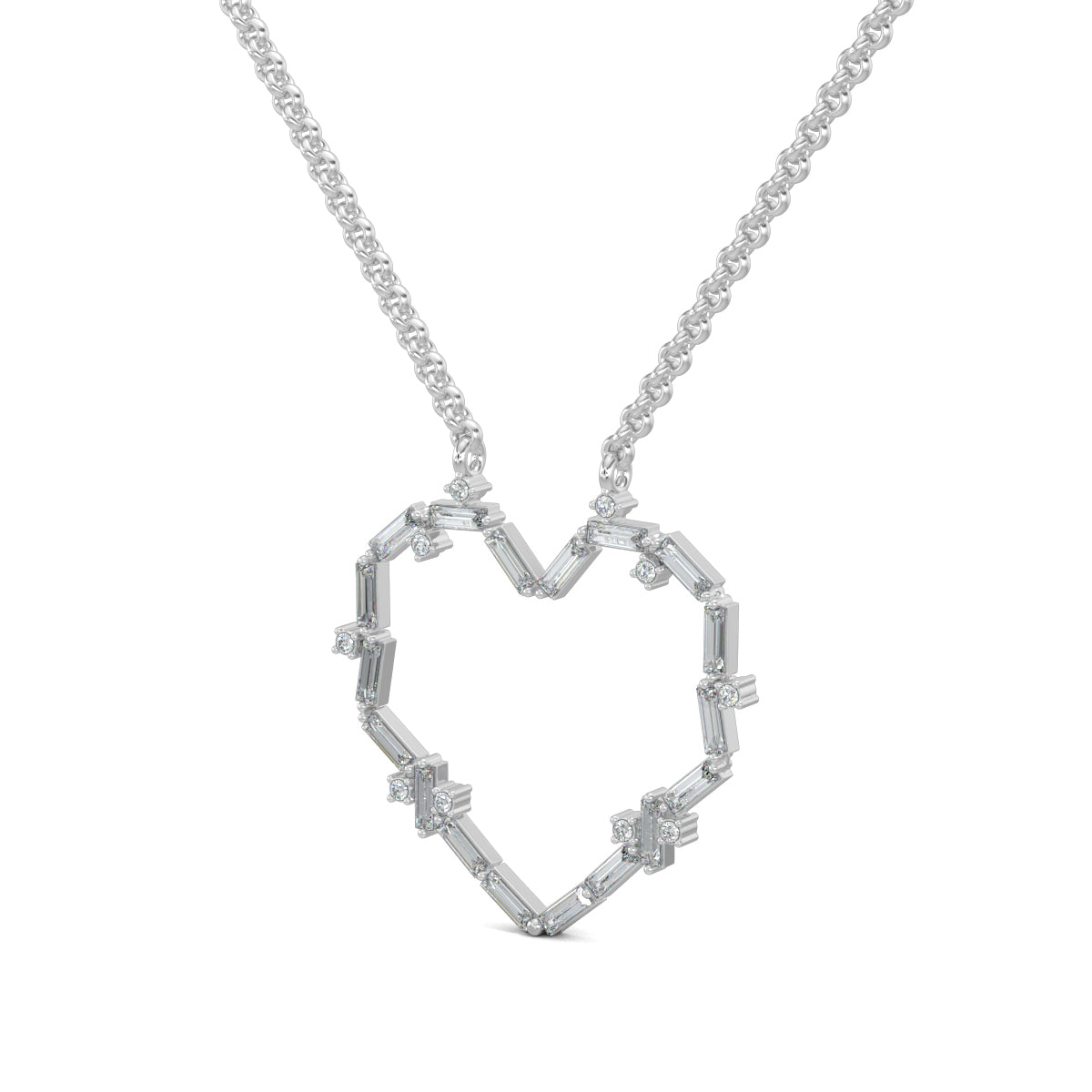 White Gold, Diamond Pendant, Ethereal Love Pendant, Lab-grown diamonds, heart-shaped pendant, baguette diamonds, round diamonds, casual jewelry