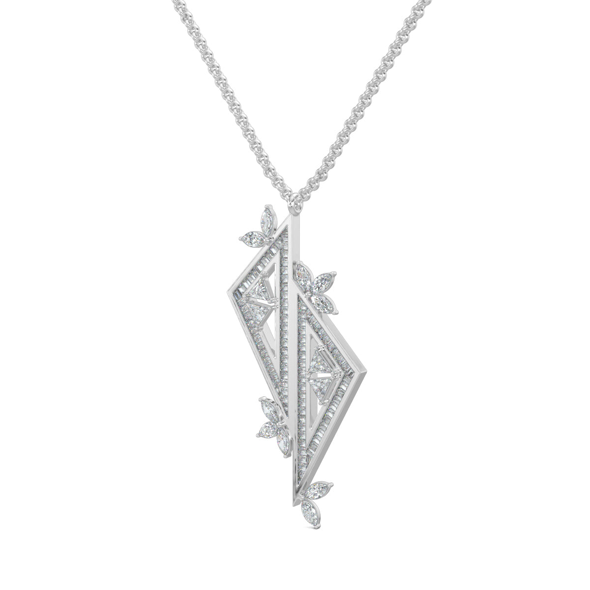 White Gold, Diamond pendant, Natural diamonds, Lab-grown diamonds, Baguette channelling, Trillion diamonds, Marquise diamonds, Casual pendant