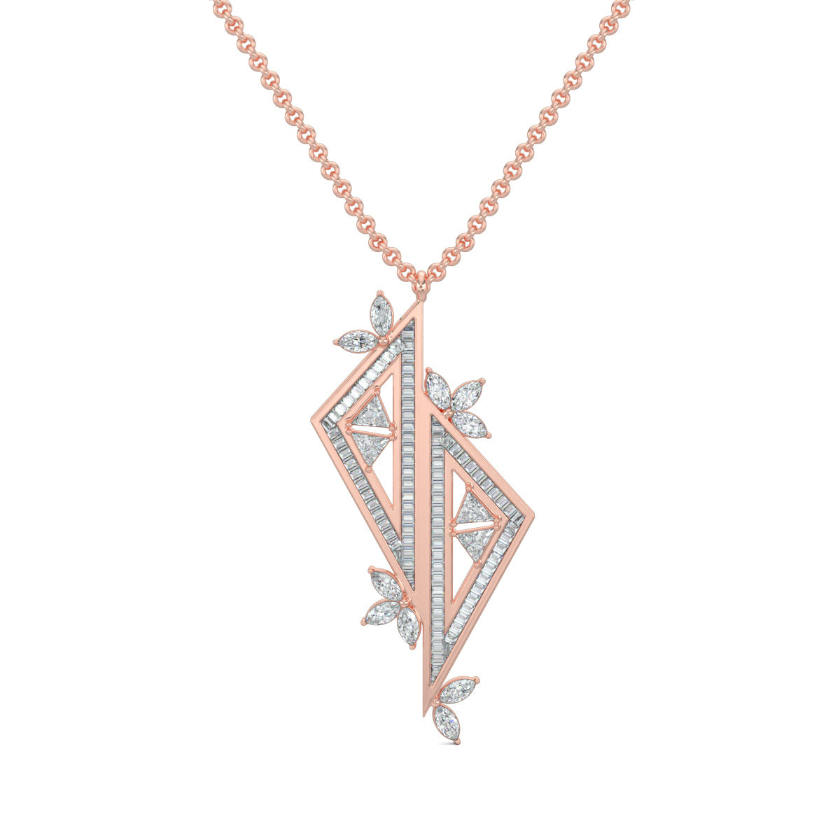 Rose Gold, Diamond pendant, Natural diamonds, Lab-grown diamonds, Baguette channelling, Trillion diamonds, Marquise diamonds, Casual pendant
