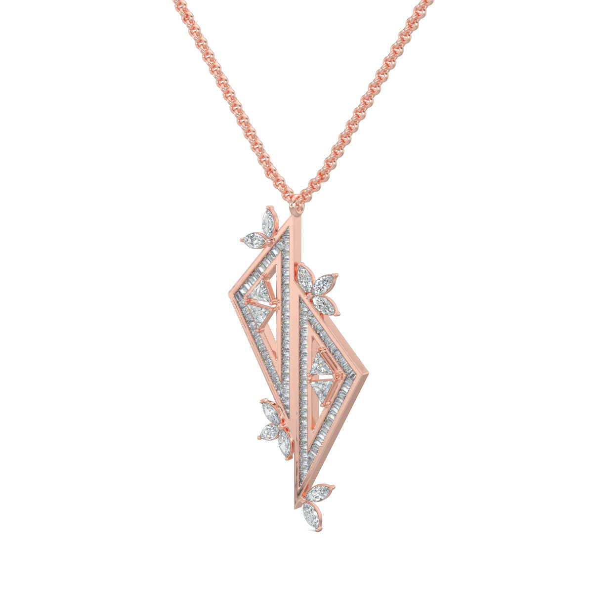 Rose Gold, Diamond pendant, Natural diamonds, Lab-grown diamonds, Baguette channelling, Trillion diamonds, Marquise diamonds, Casual pendant