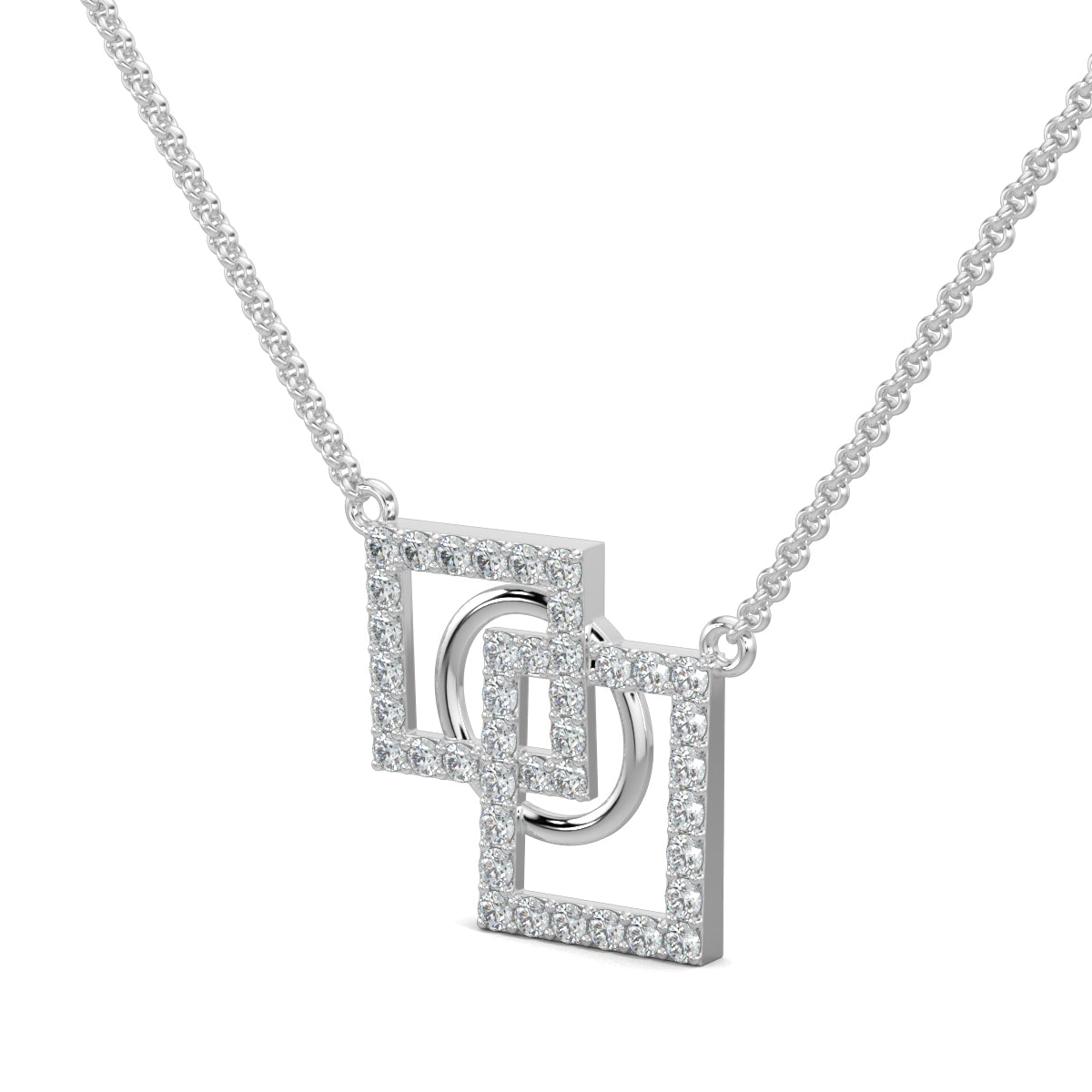 White Gold, Diamond Pendant, Natural diamond pendant, Lab-grown diamond pendant, SquareLink pendant, Casual pendant, Geometric pendant, Pave setting pendant, Diamond jewelry, Contemporary pendant, Fashion pendant, Square diamond pendant.