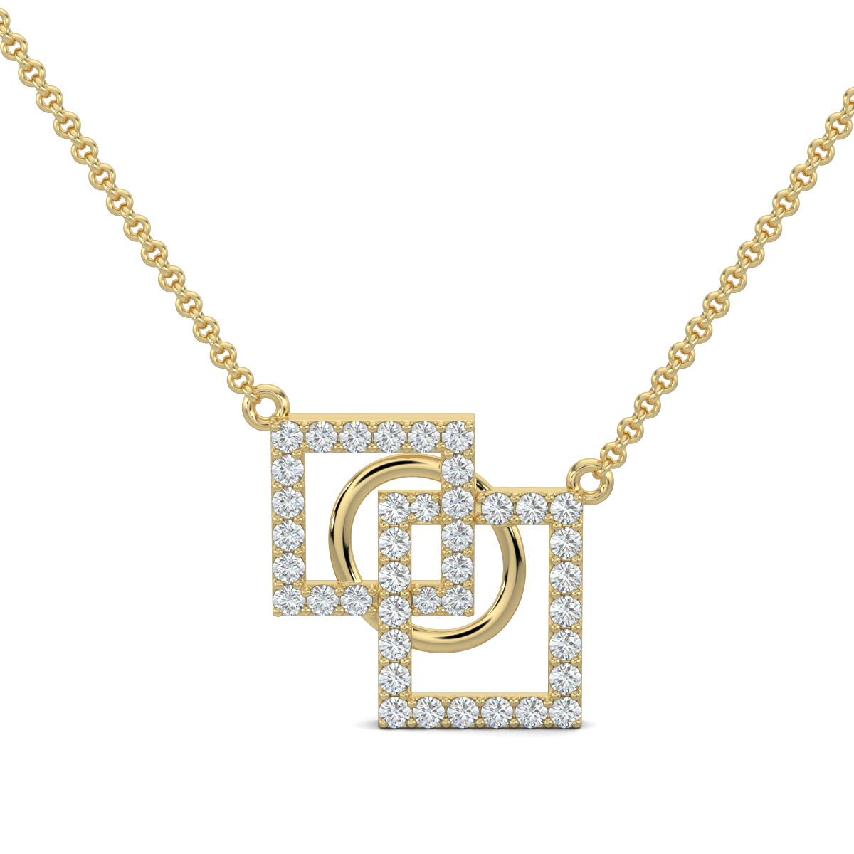 Yellow Gold, Diamond Pendant, Natural diamond pendant, Lab-grown diamond pendant, SquareLink pendant, Casual pendant, Geometric pendant, Pave setting pendant, Diamond jewelry, Contemporary pendant, Fashion pendant, Square diamond pendant.